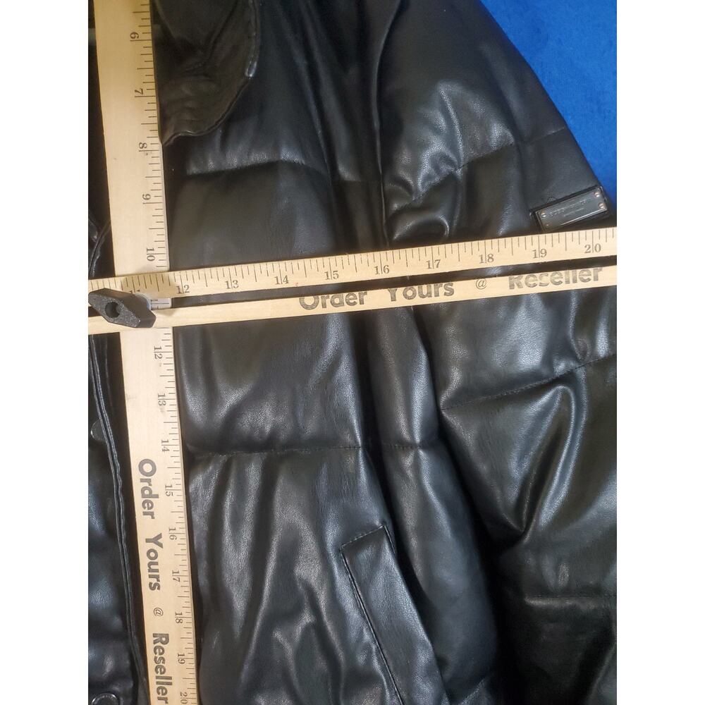 BCBGMAXAZRIA Black Faux Leather Puffer Jacket Womens Small Quilted Winter Coat - Picture 8 of 16